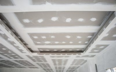 ceiling gypsum board installation at construction site