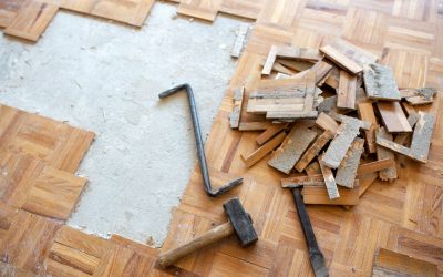 Close up of parquet tiles flooring as they got removed from the pavement